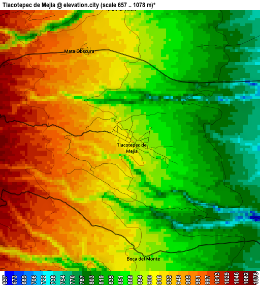 Tlacotepec de Mejía elevation map