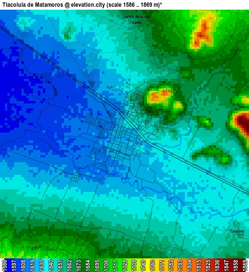 Tlacolula de Matamoros elevation map