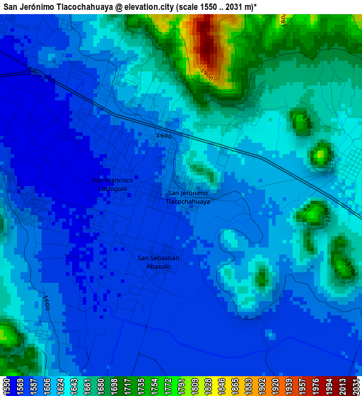 San Jerónimo Tlacochahuaya elevation map