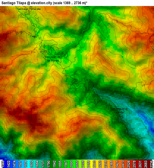 Santiago Tilapa elevation map