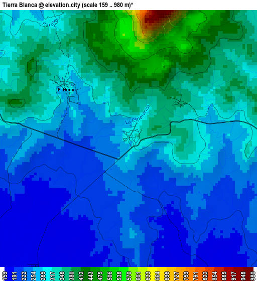 Tierra Blanca elevation map