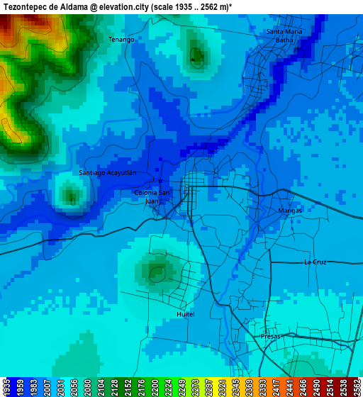 Tezontepec de Aldama elevation map