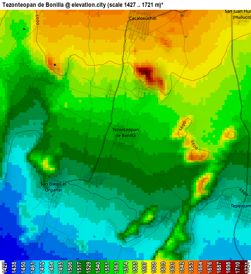 Tezonteopan de Bonilla elevation map
