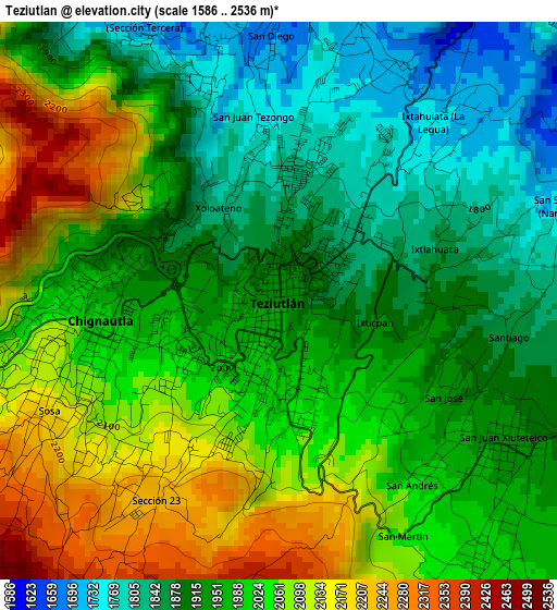 Teziutlan elevation map