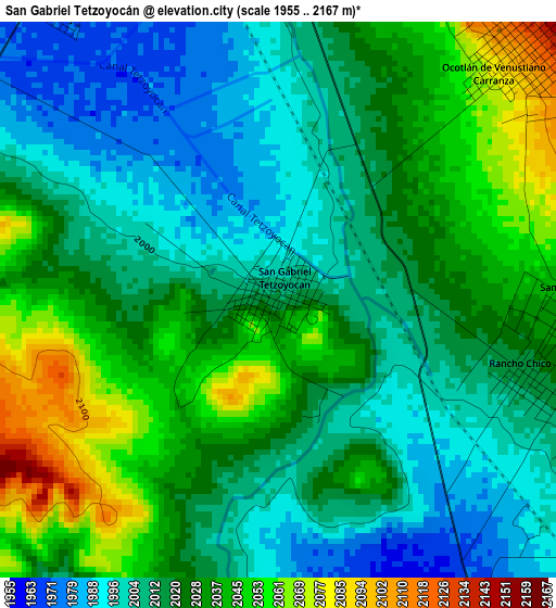 San Gabriel Tetzoyocán elevation map