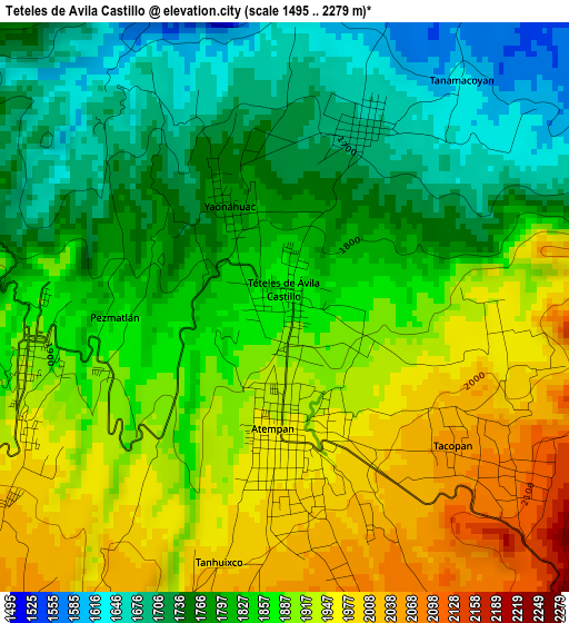 Teteles de Avila Castillo elevation map