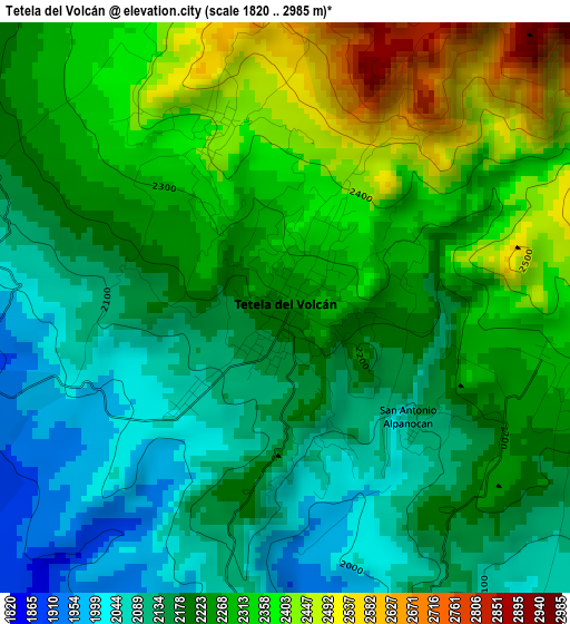 Tetela del Volcán elevation map