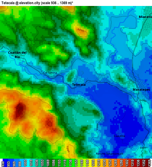 Tetecala elevation map