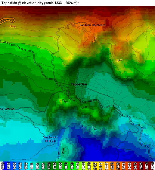 Tepoztlán elevation map