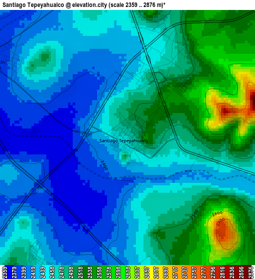 Santiago Tepeyahualco elevation map