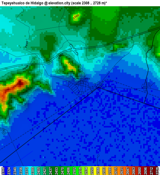 Tepeyehualco de Hidalgo elevation map