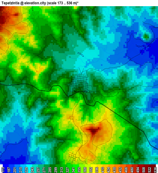 Tepetzintla elevation map