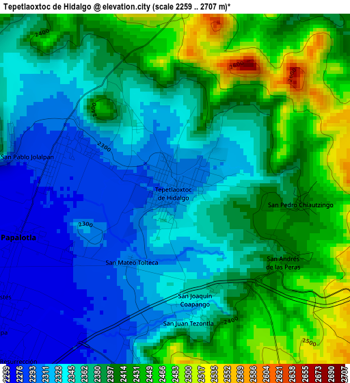 Tepetlaoxtoc de Hidalgo elevation map