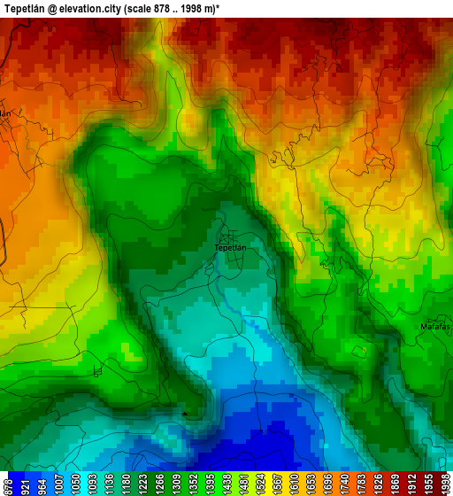 Tepetlán elevation map