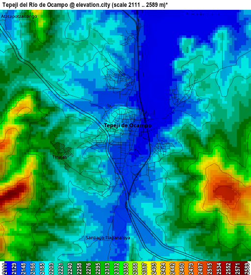 Tepeji del Río de Ocampo elevation map