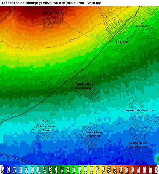 Tepatlaxco de Hidalgo elevation map