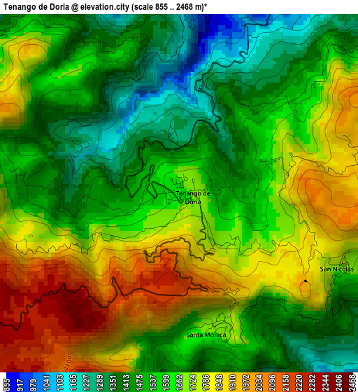 Tenango de Doria elevation map