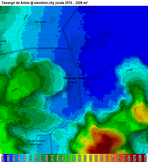 Tenango de Arista elevation map