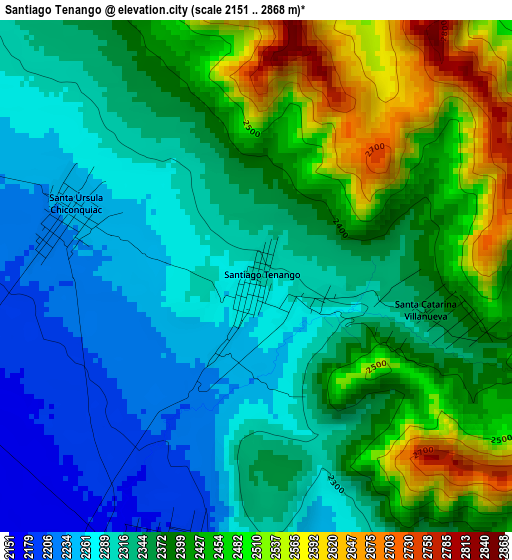 Santiago Tenango elevation map