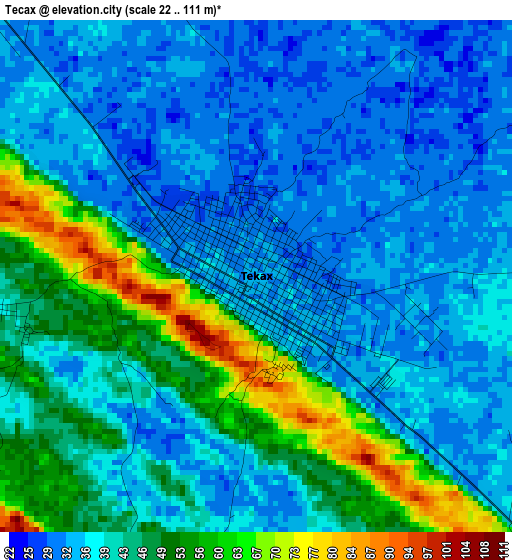 Tecax elevation map