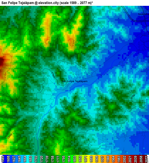 San Felipe Tejalápam elevation map