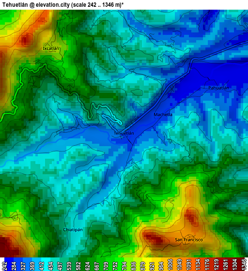 Tehuetlán elevation map