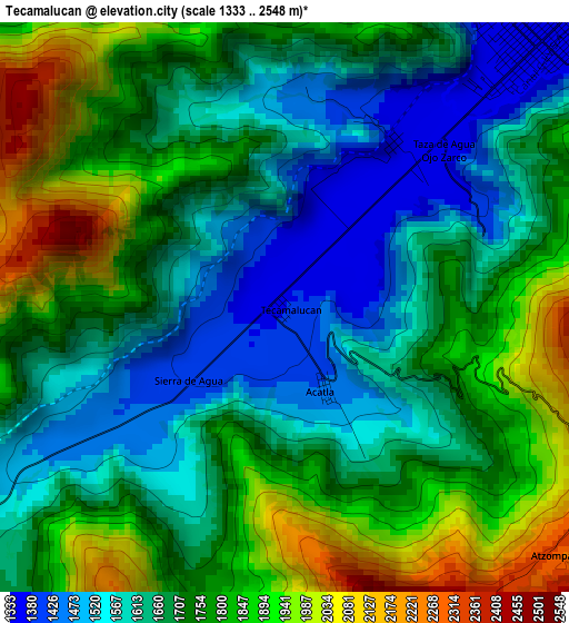 Tecamalucan elevation map