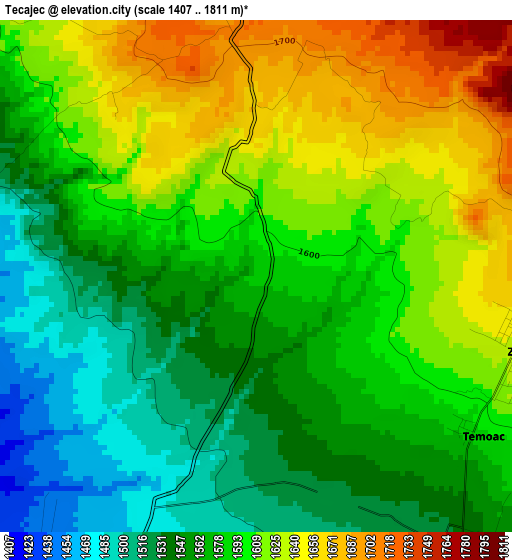 Tecajec elevation map