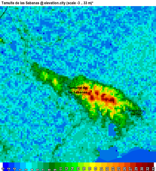 Tamulte de las Sabanas elevation map