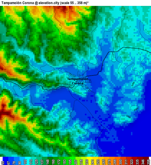 Tampamolón Corona elevation map