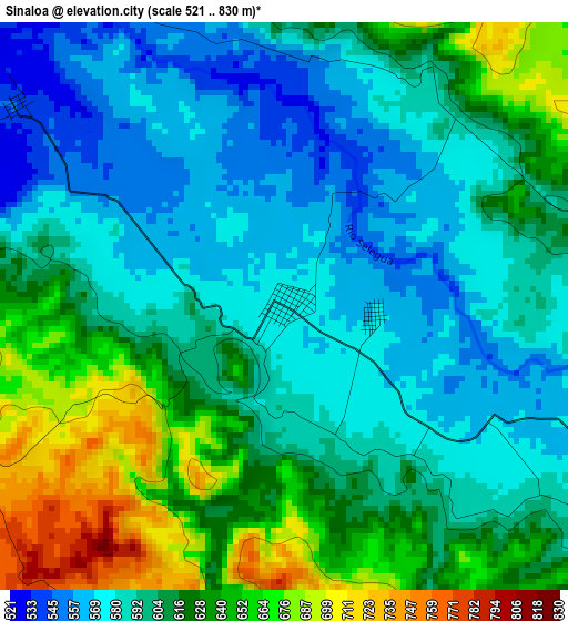 Sinaloa elevation map