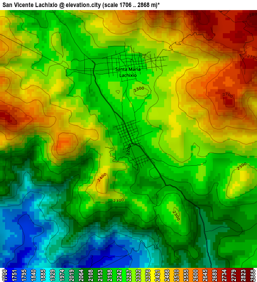 San Vicente Lachixío elevation map