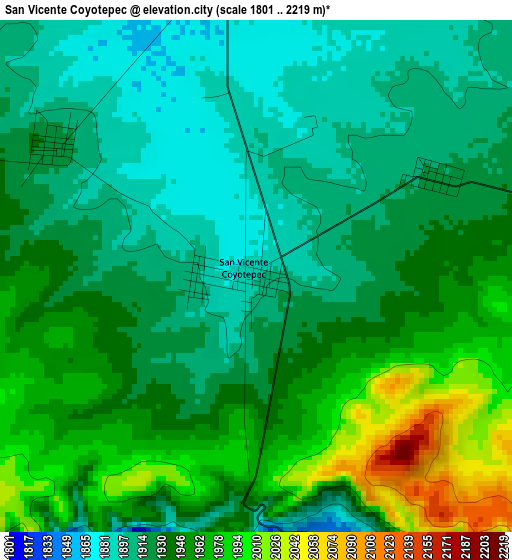 San Vicente Coyotepec elevation map