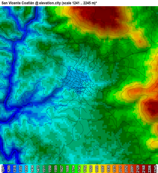 San Vicente Coatlán elevation map