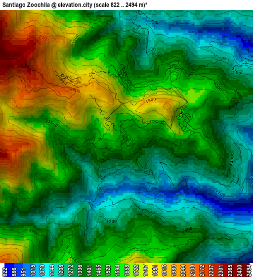 Santiago Zoochila elevation map