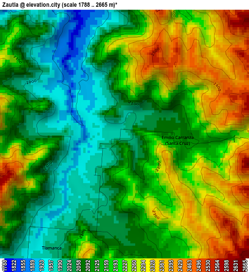 Zautla elevation map