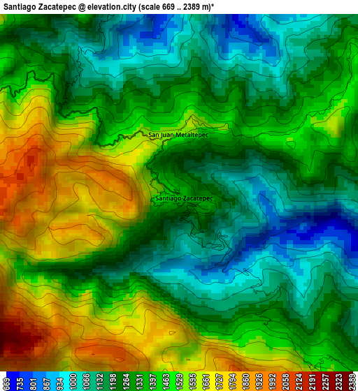 Santiago Zacatepec elevation map