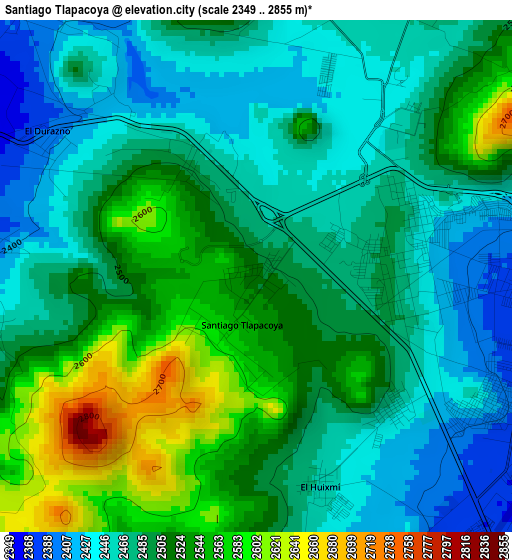 Santiago Tlapacoya elevation map