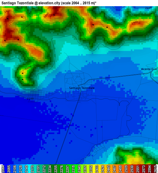 Santiago Tezontlale elevation map