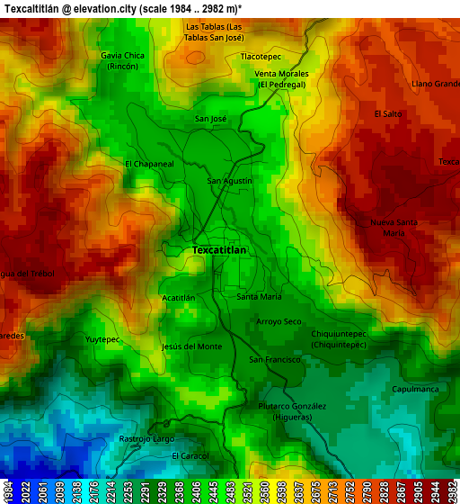 Texcaltitlán elevation map