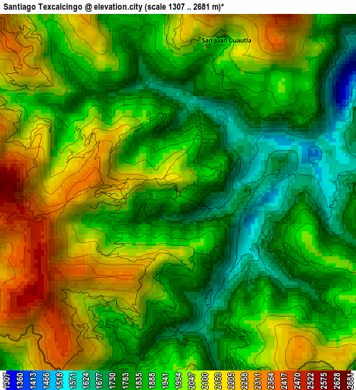 Santiago Texcalcingo elevation map