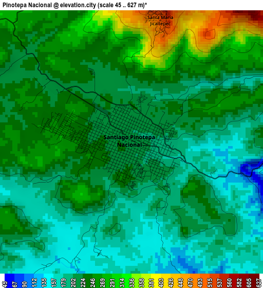 Pinotepa Nacional elevation map