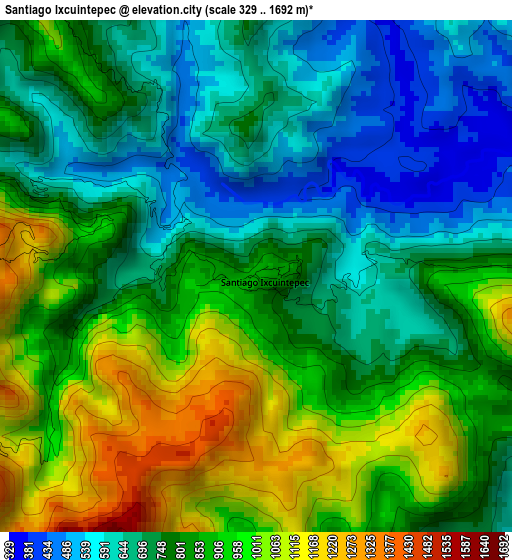 Santiago Ixcuintepec elevation map