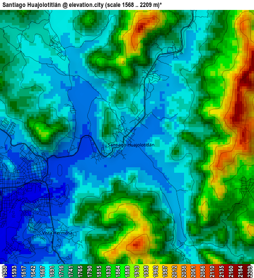 Santiago Huajolotitlán elevation map