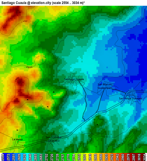 Santiago Cuaula elevation map