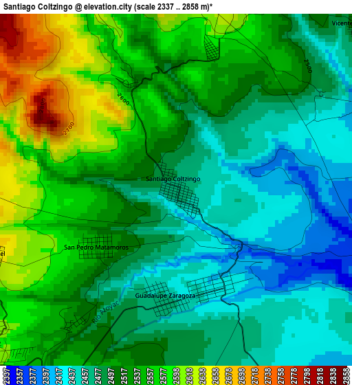 Santiago Coltzingo elevation map