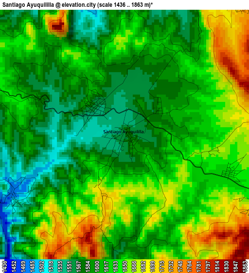Santiago Ayuquililla elevation map