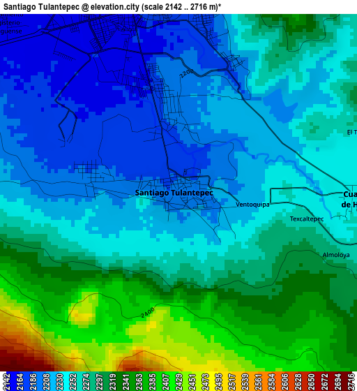 Santiago Tulantepec elevation map