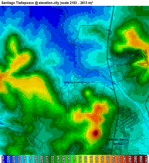 Santiago Tlaltepoxco elevation map