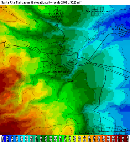 Santa Rita Tlahuapan elevation map